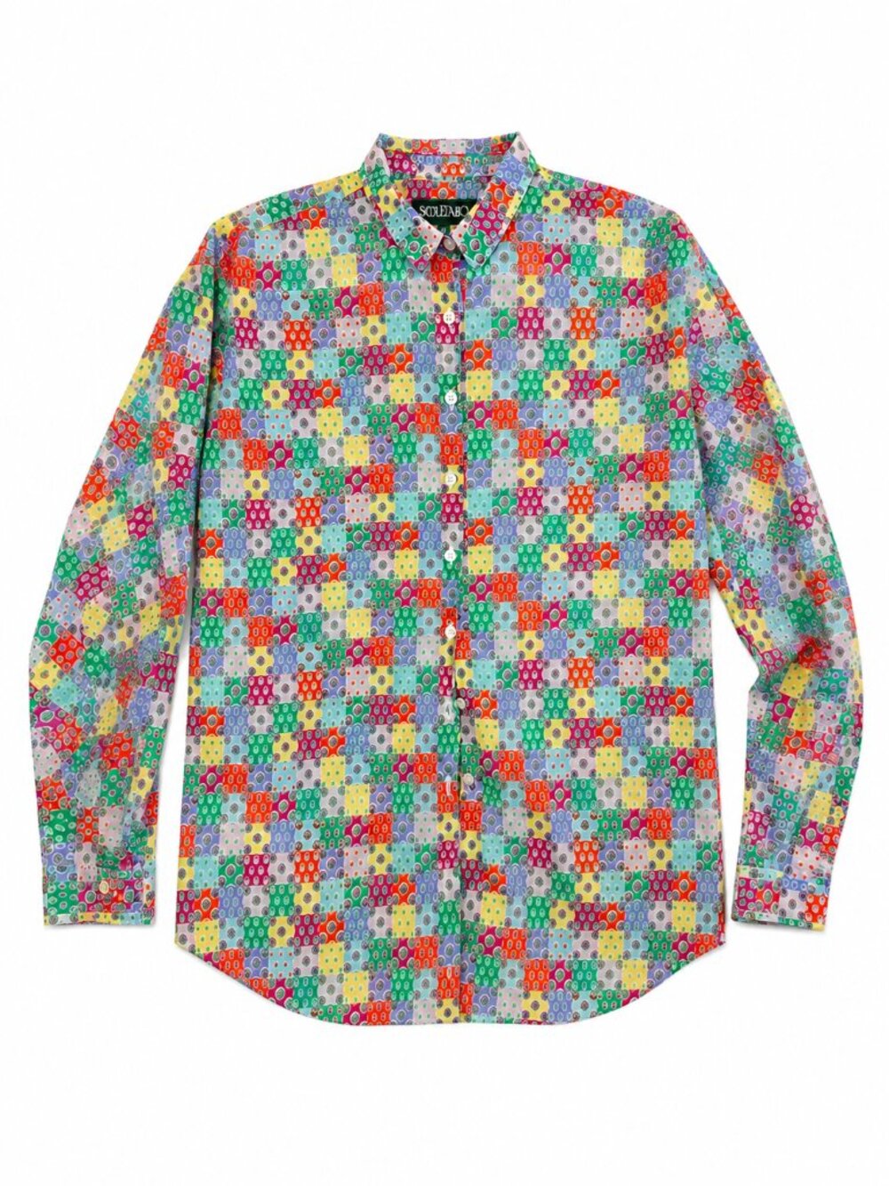 SOULEIADO Patchwork Button Shirt Sz 40 US Large Lightweight Long Sleeve Cotton